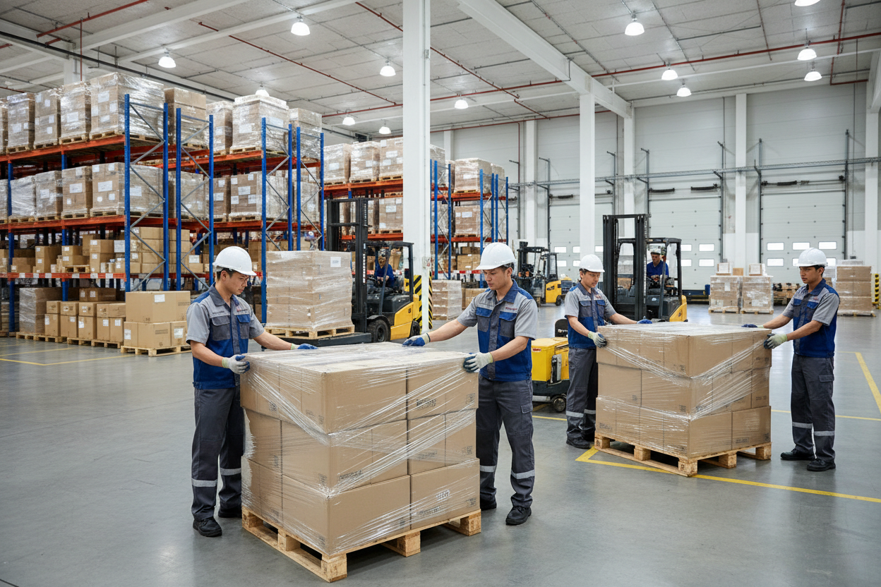 logistic company using streth wrap with no logo